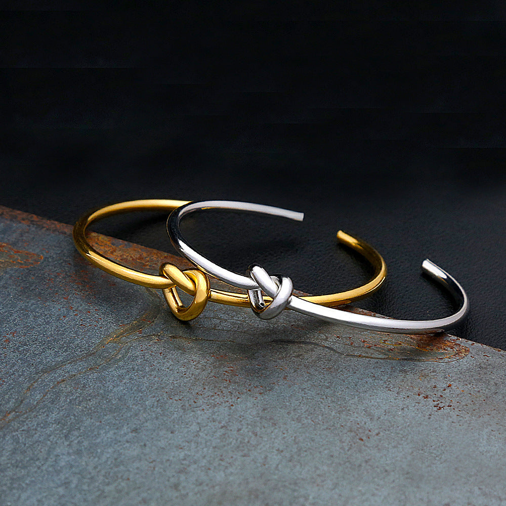 Men’s Fashion Minimalist Geometric Knotted Open Cuff Bracelet, Stainless Steel Adjustable Bangle