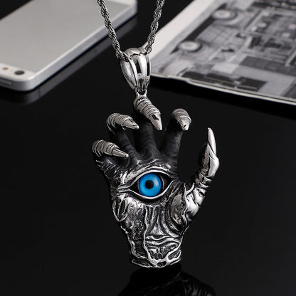 Men's Vintage Claw Skull Blue Eye Pendant Necklace
