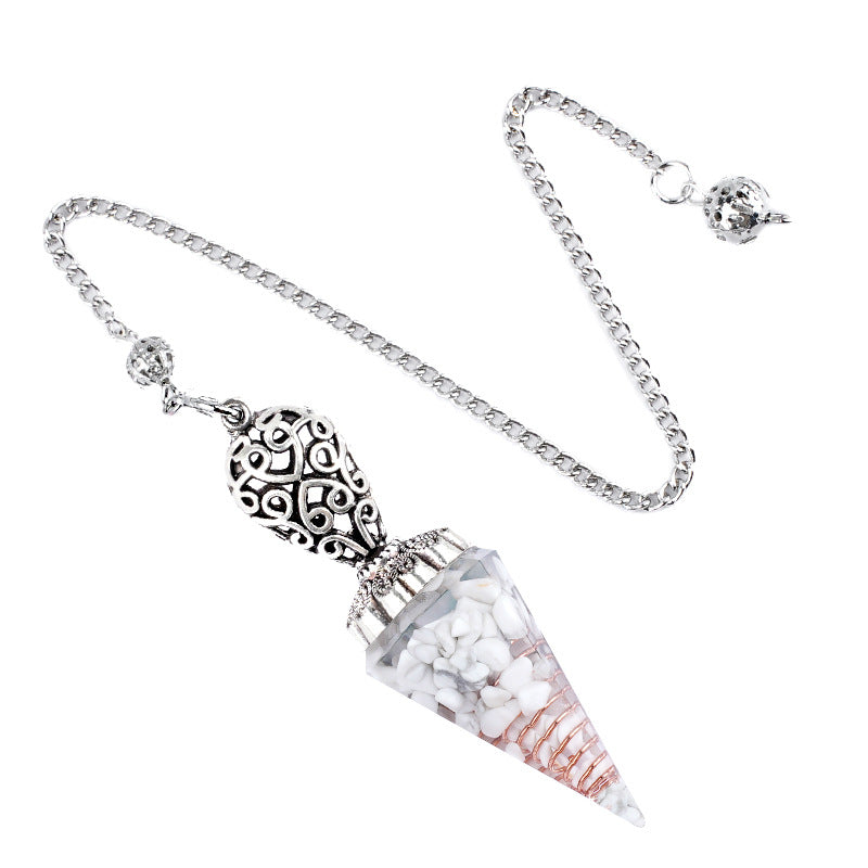 Silvery Crystal Agate Resin Hexagonal Pyramid Spirit Pendulum