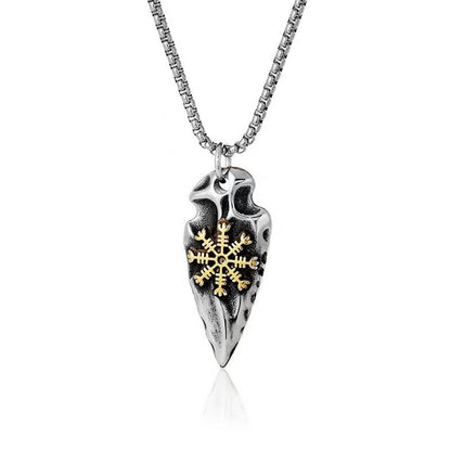 Men's Steel Viking Compass Spearhead Pendant Necklace