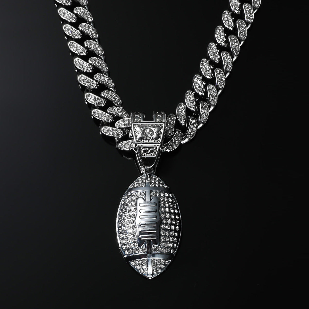 Hip-Hop Alloy Rugby Studded Cuban Chain Pendant Necklace