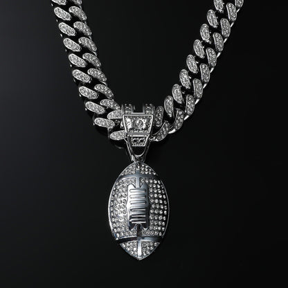 Hip-Hop Alloy Rugby Studded Cuban Chain Pendant Necklace