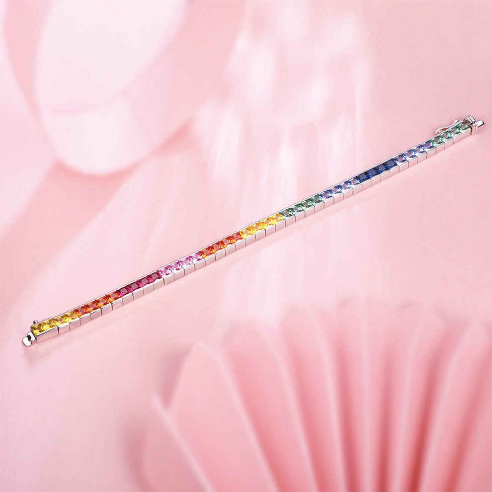 Women's Sterling Silver Square Cut Tension Setting Colored Gem Tennis Bracelet