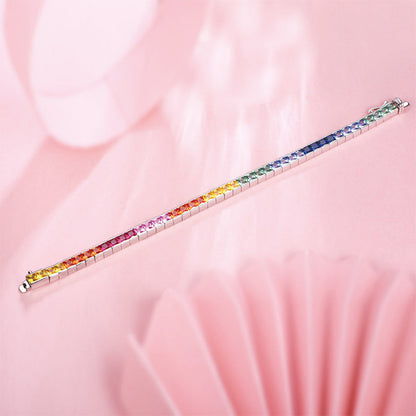 Women's Sterling Silver Square Cut Tension Setting Colored Gem Tennis Bracelet