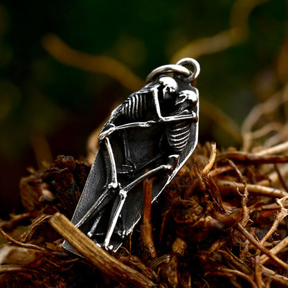 Men's Double-Skull Frame Pendant Necklace