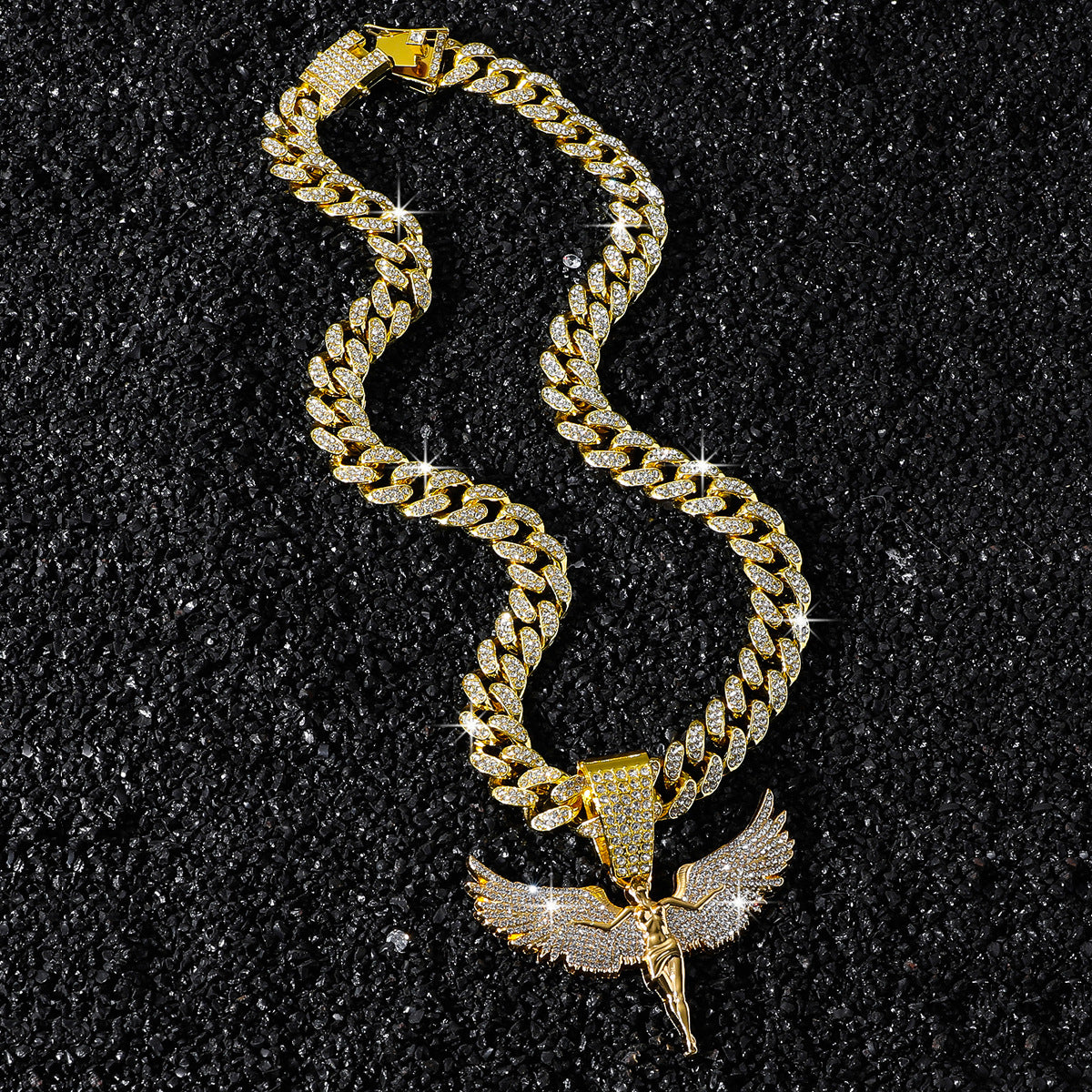 Hip-Hop Angel Wings Cuban Chain Pendant Necklace