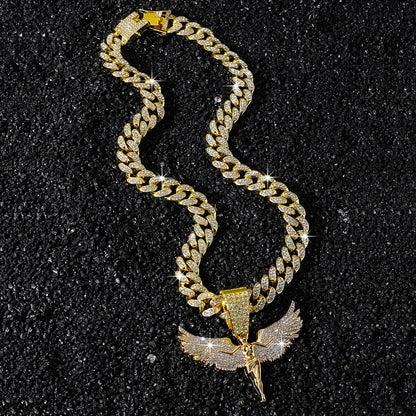 Hip-Hop Angel Wings Cuban Chain Pendant Necklace