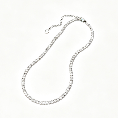 Women's Single Row Tennis Necklace, Inlaid Round Clear Zirconia, S925 with White Gold Plating