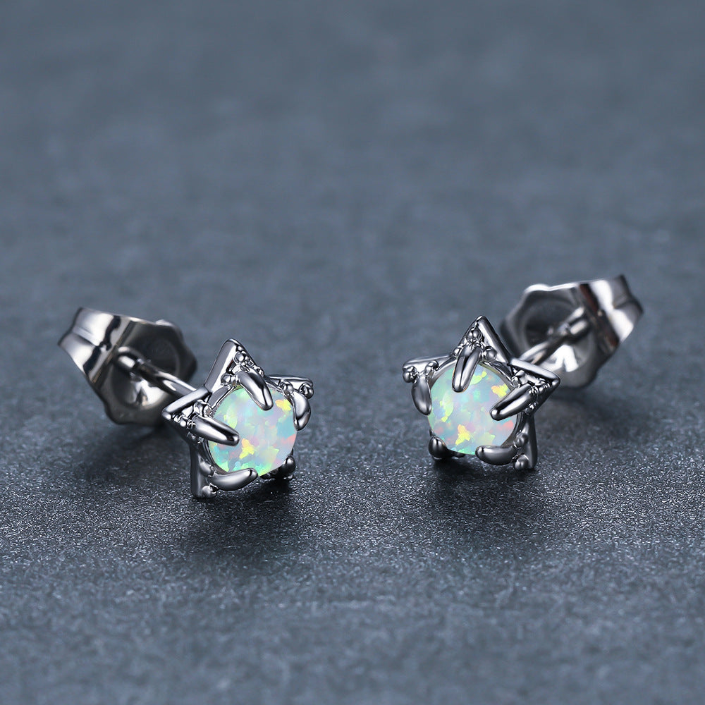 Women's Star‑Shape Prong‑Set White Opal Stud Earrings, with White Gold Plating / Gold Plating