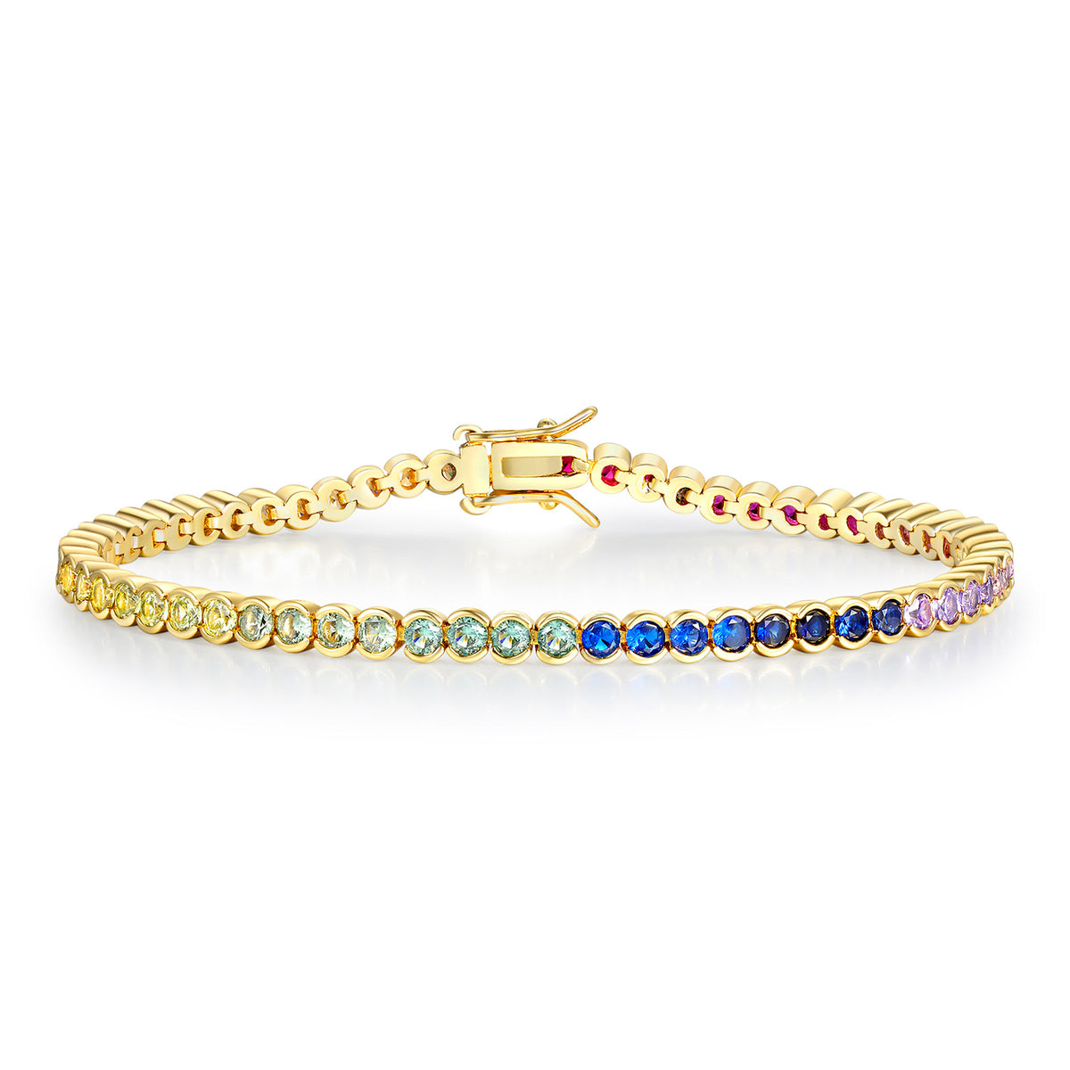 Women&Men's Round 3mm Color Gradient Zircon Cuban Tennis Bracelet