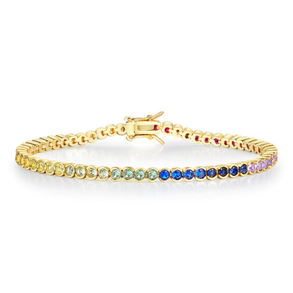 Women&Men's Round 3mm Color Gradient Zircon Cuban Tennis Bracelet