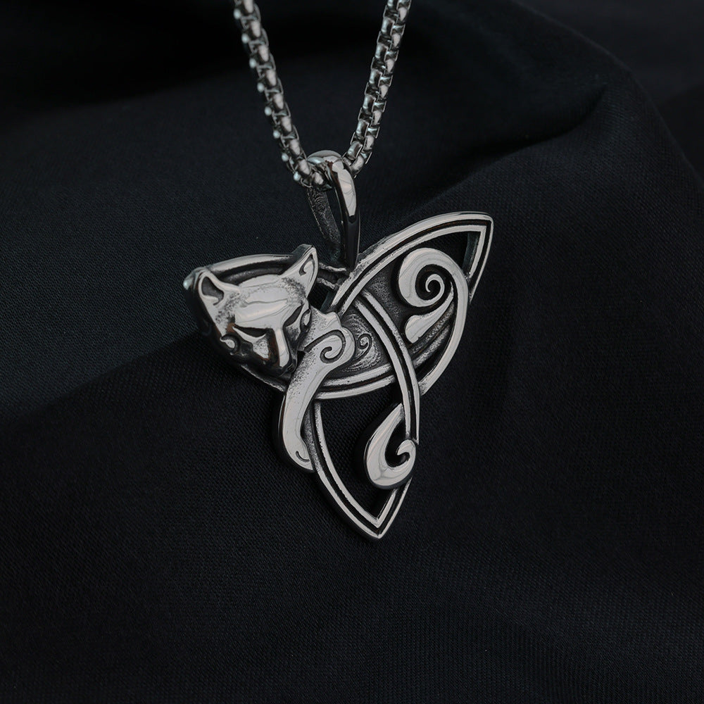 Vintage Stainless Steel Fox Pendant Necklace for Men