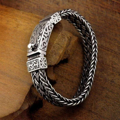 Men's Vintage Braided Twist Engraved Clasp Bracelet