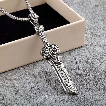 Vintage Stainless Steel Broken Sword Pendant Necklace for Men