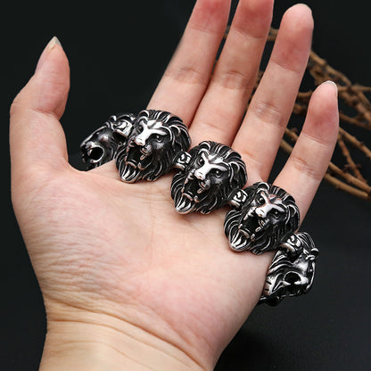 Vintage Bold Lion Head Cast Stainless Steel Men Bracelet, Personality Sculpted Open Cuff Wrist Jewelry