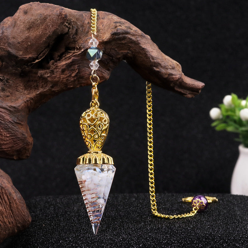 Golden Crystal Agate Resin Hexagonal Pyramid Spirit Pendulum