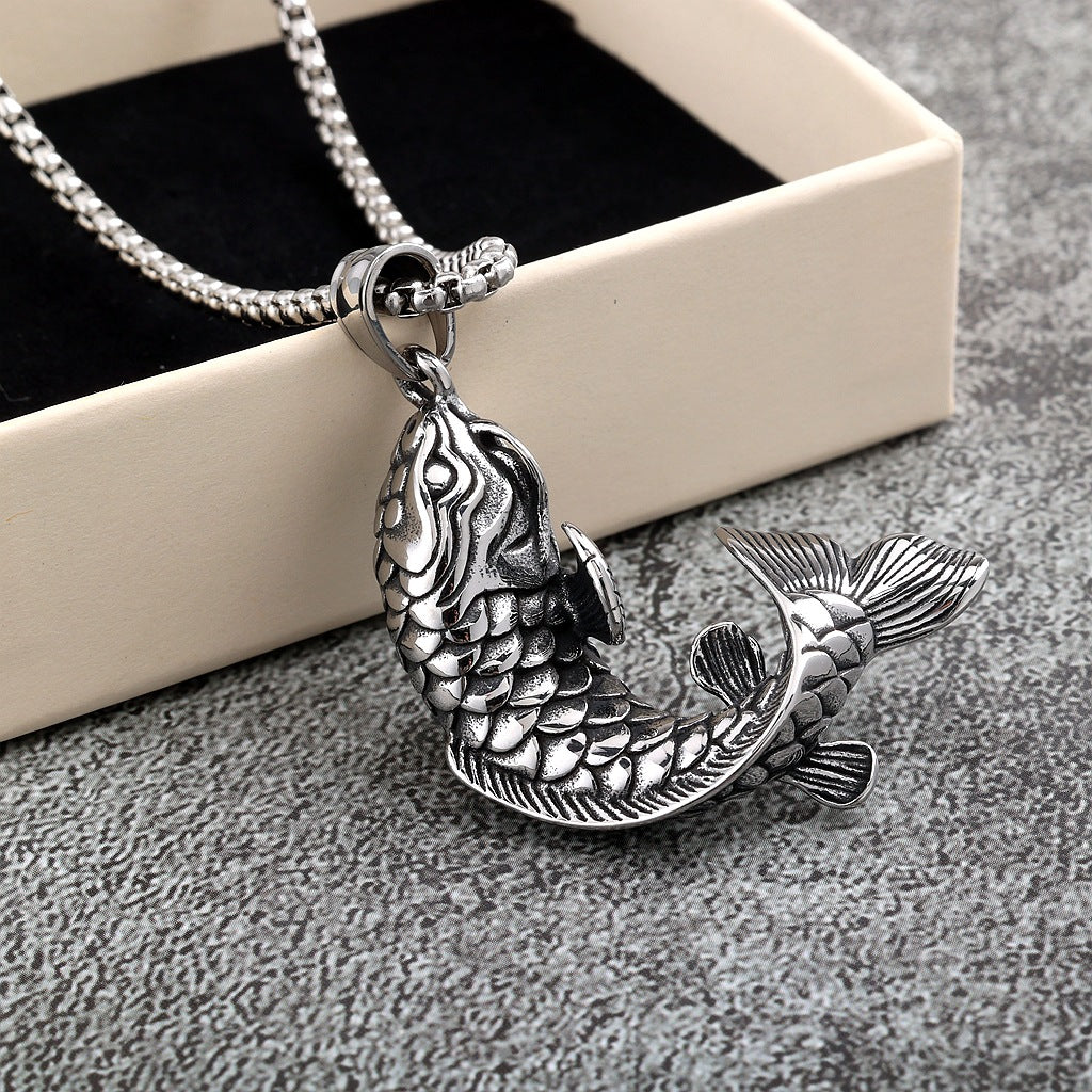 Men's Steel Koi Fish Pendant Necklace