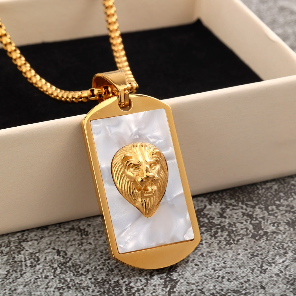 Vintage Stainless Steel Lion Dog Tag Pendant Necklace for Men