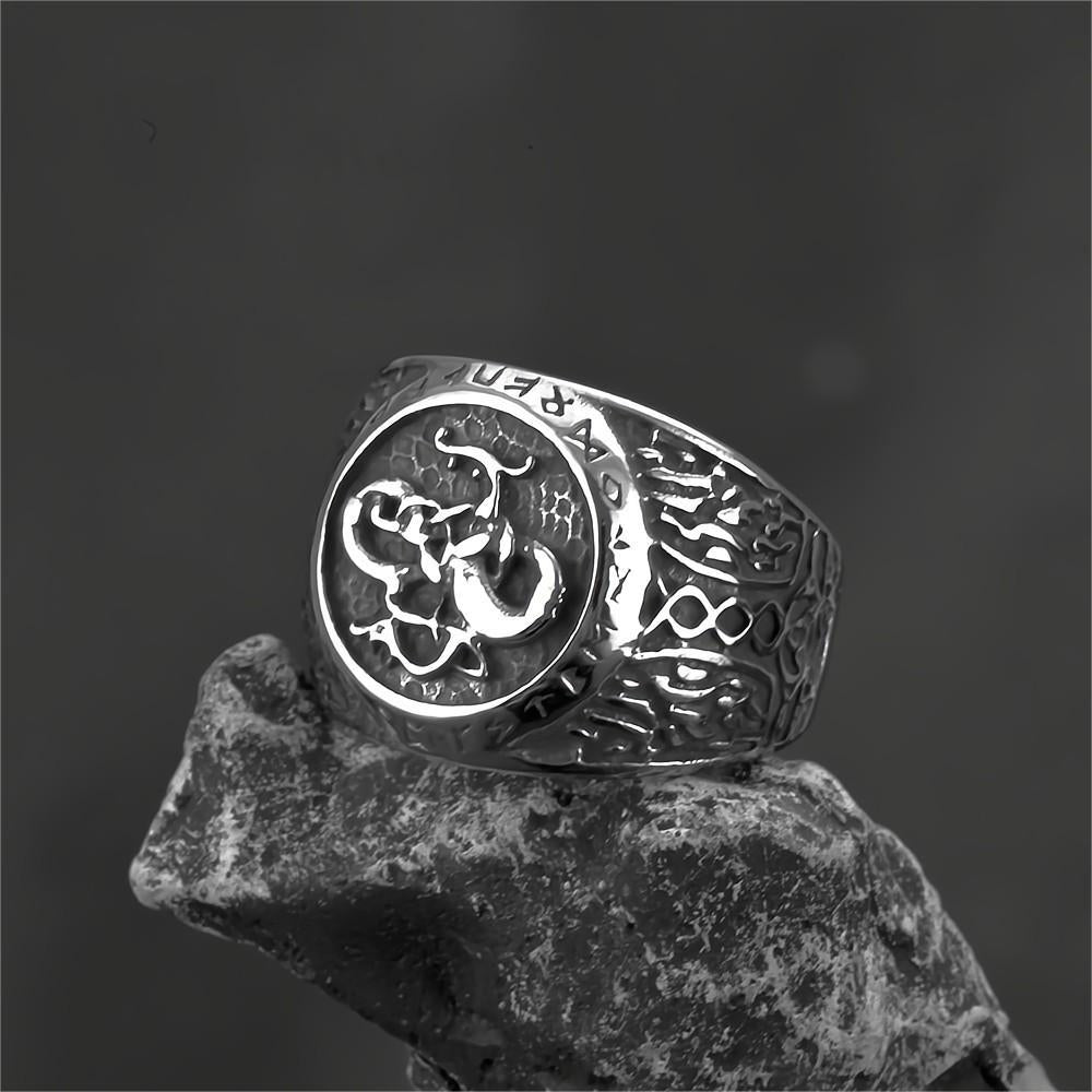 Norse Vintage Solid Stainless Steel Hip Hop Viking Rune Band Ring for Men
