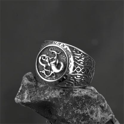 Norse Vintage Solid Stainless Steel Hip Hop Viking Rune Band Ring for Men