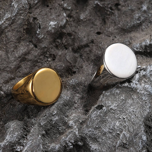 Men's Personalized Round Large Smooth Ring