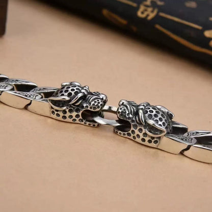 Men's Vintage Double Leopard Head Engraved Curb Link Bracelet