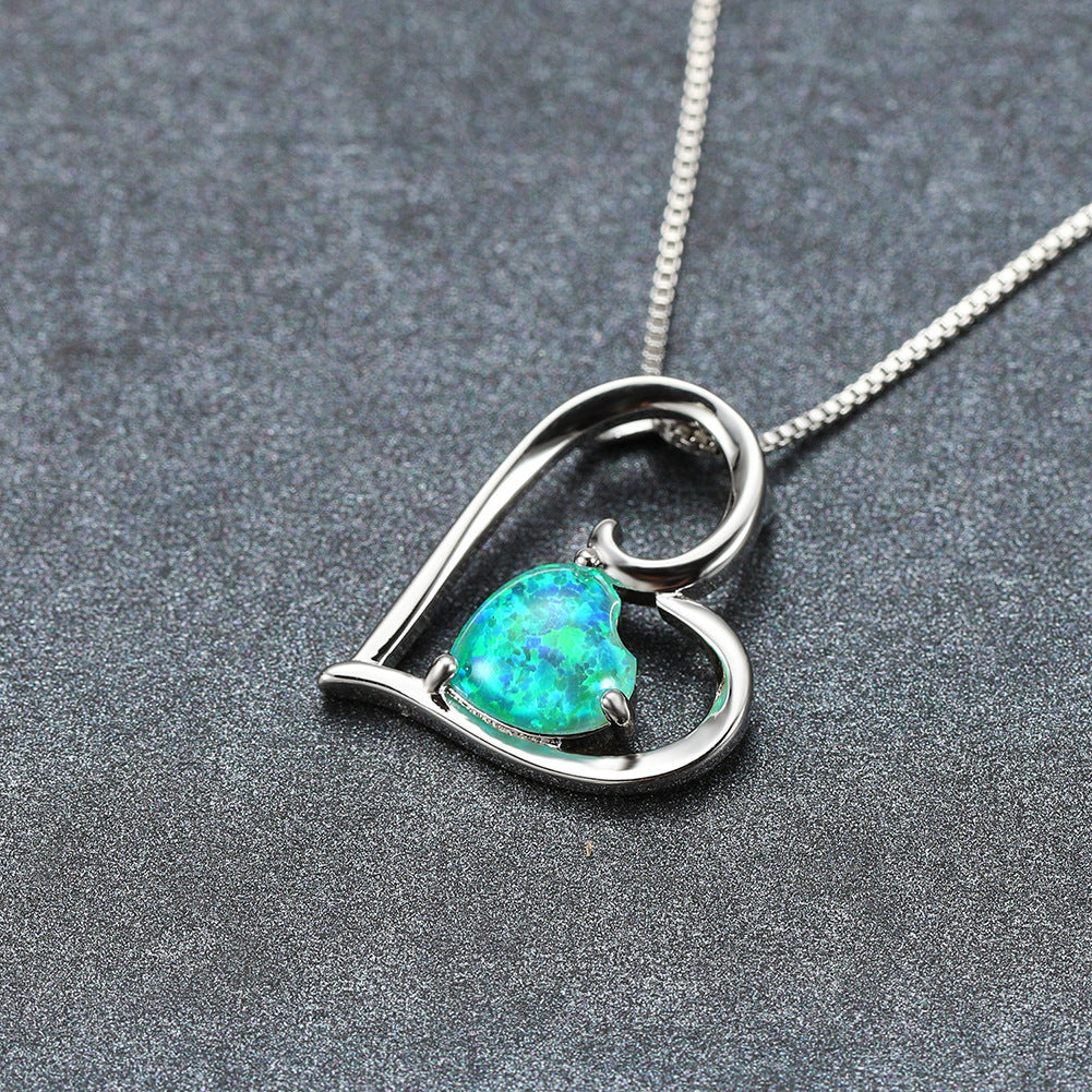 Hollowed-out design Opal Love Pendant Necklace