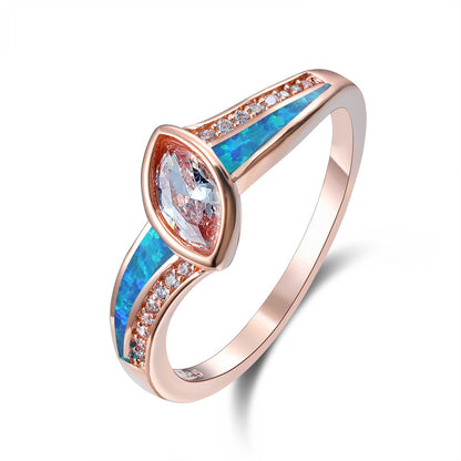 Women's Marquise Main Stone Opal With Zirconia Ring