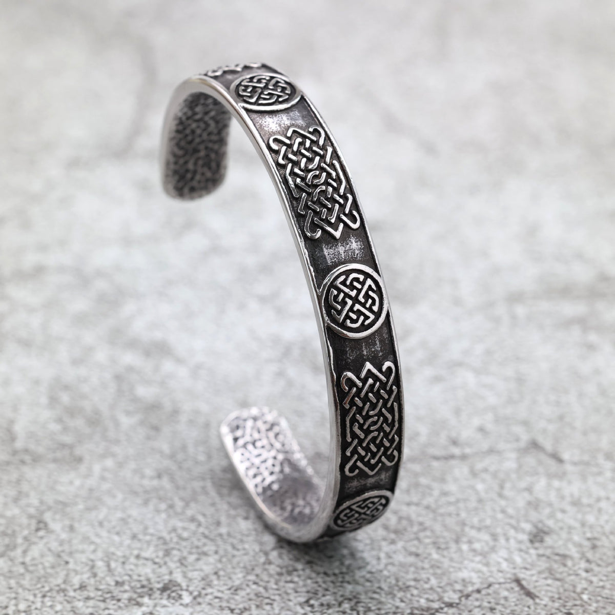 Vintage Viking Celtic Knot Solid Stainless Steel Open C Bangle for Men