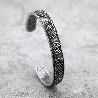 Vintage Viking Celtic Knot Solid Stainless Steel Open C Bangle for Men