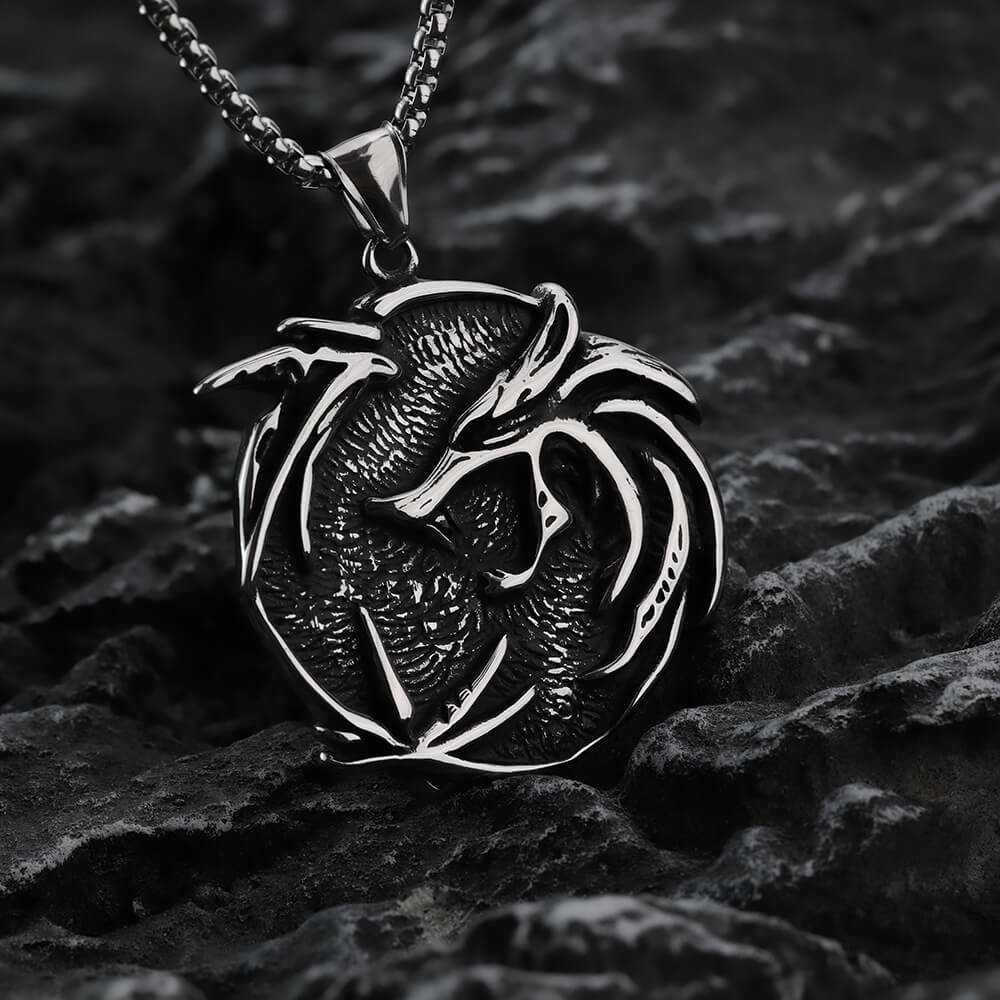 Vintage Biker Stainless Steel Witcher Pendant Necklace for Men