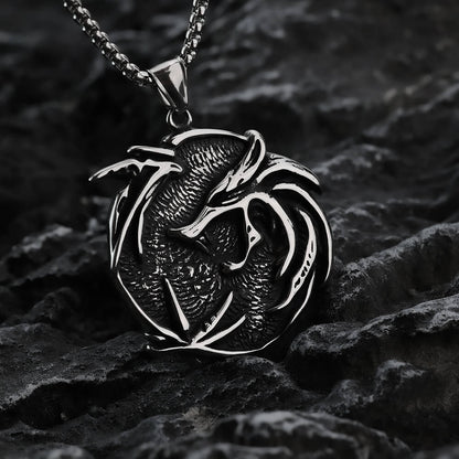 Vintage Biker Stainless Steel Witcher Pendant Necklace for Men