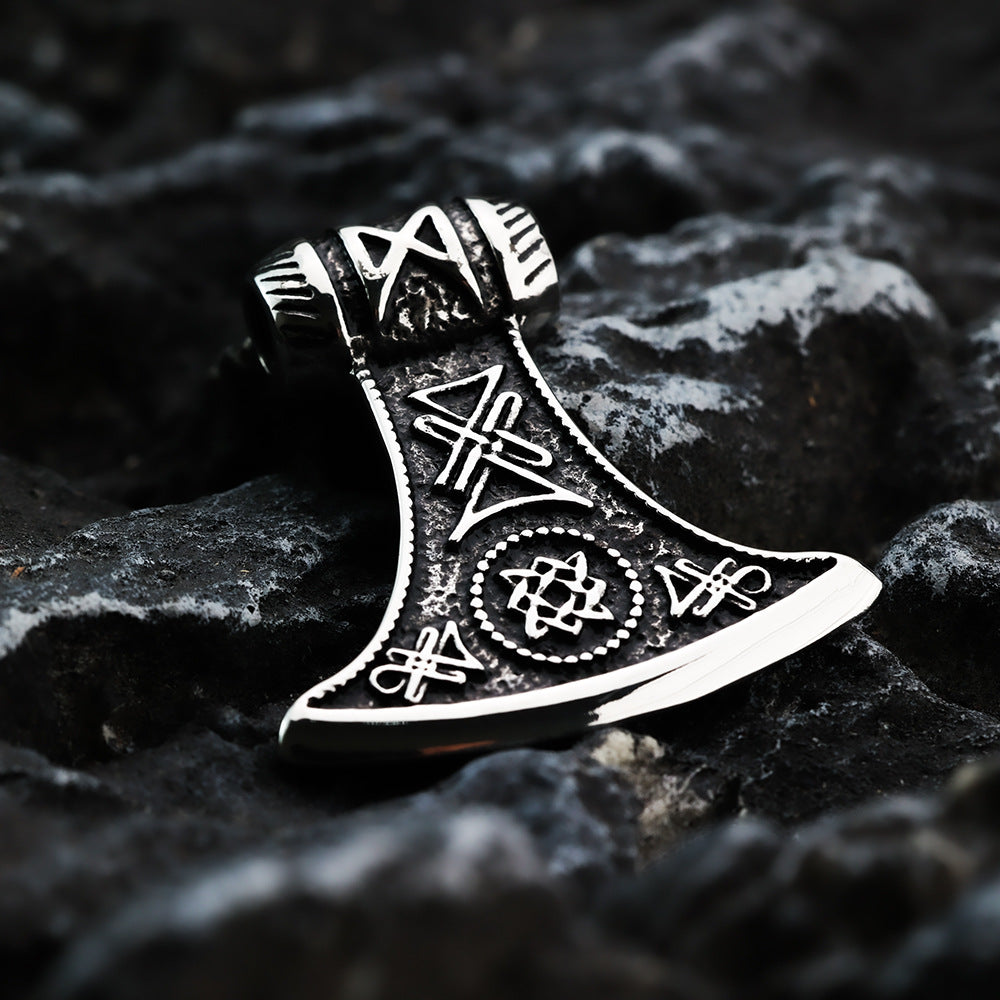 Vintage Stainless Steel Slavic Axe Pendant Necklace for Men
