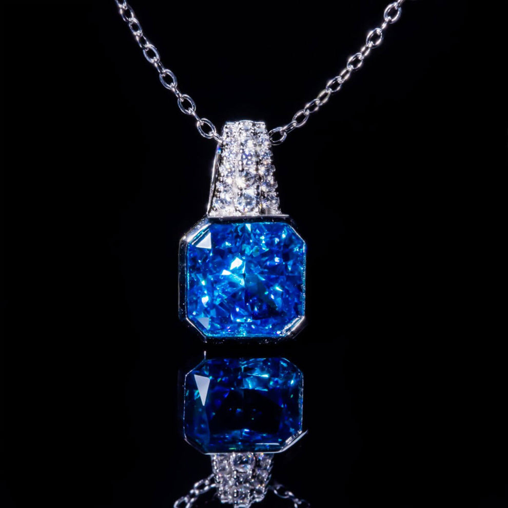 Women's Sterling Silver Bezel Setting Octagon Shape Blue Sapphire Pendant