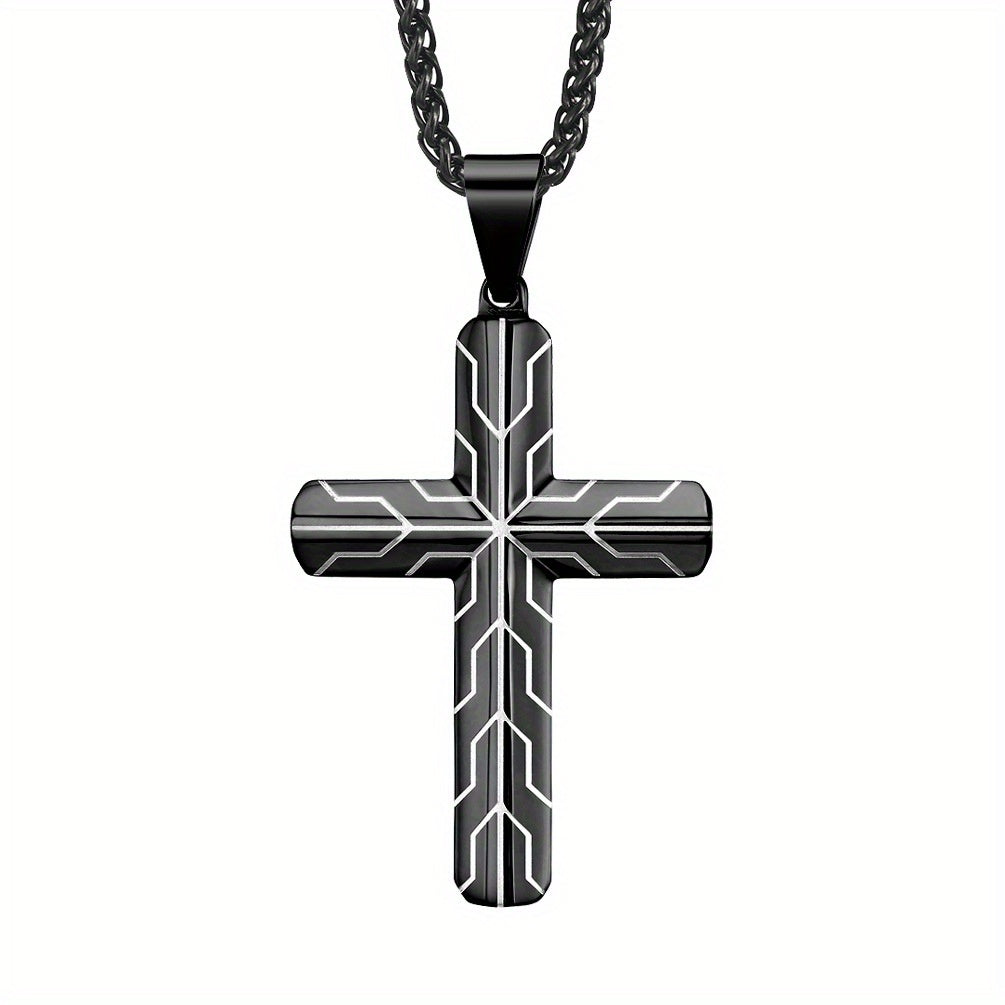Men's Tire-Patterned Cross Pendant Necklace