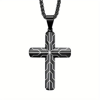 Men's Tire-Patterned Cross Pendant Necklace