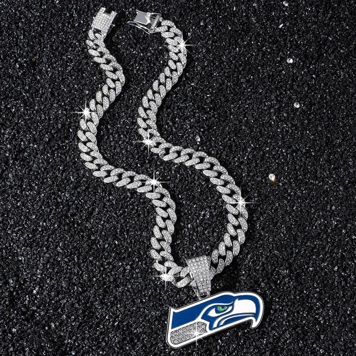 Hip-Hop Style Football Team Logo Pendant Necklace With Oil-Dripped Cuban Chain