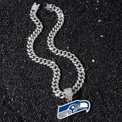 Hip-Hop Style Football Team Logo Pendant Necklace With Oil-Dripped Cuban Chain