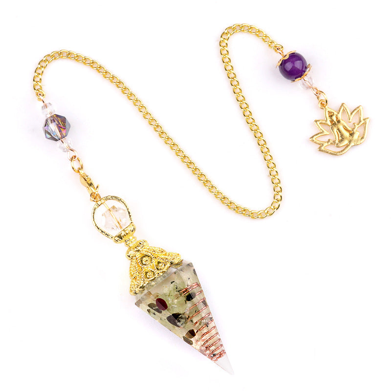 Crystal agate stone colorful crushed stone resin golden hexagonal pyramid spirit pendulum