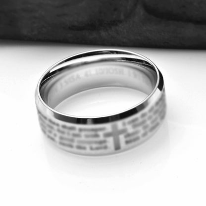 Men's Bible Scripture Cross Engraved Ring