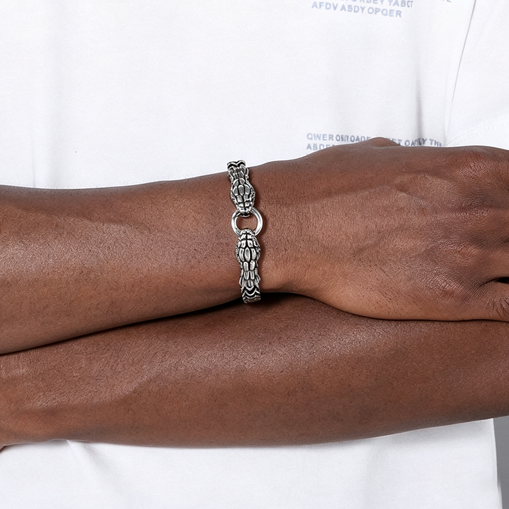 Men's Retro Double Snake Head Braided Chain Bracelet