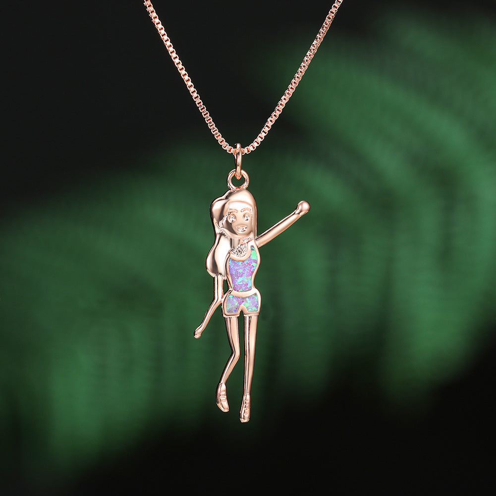 Rose gold and purple opal girl necklace