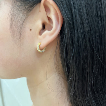Women's High‑end Versatile Round Huggie Earrings, Full Paved Zirconia, S925 with Gold Plating