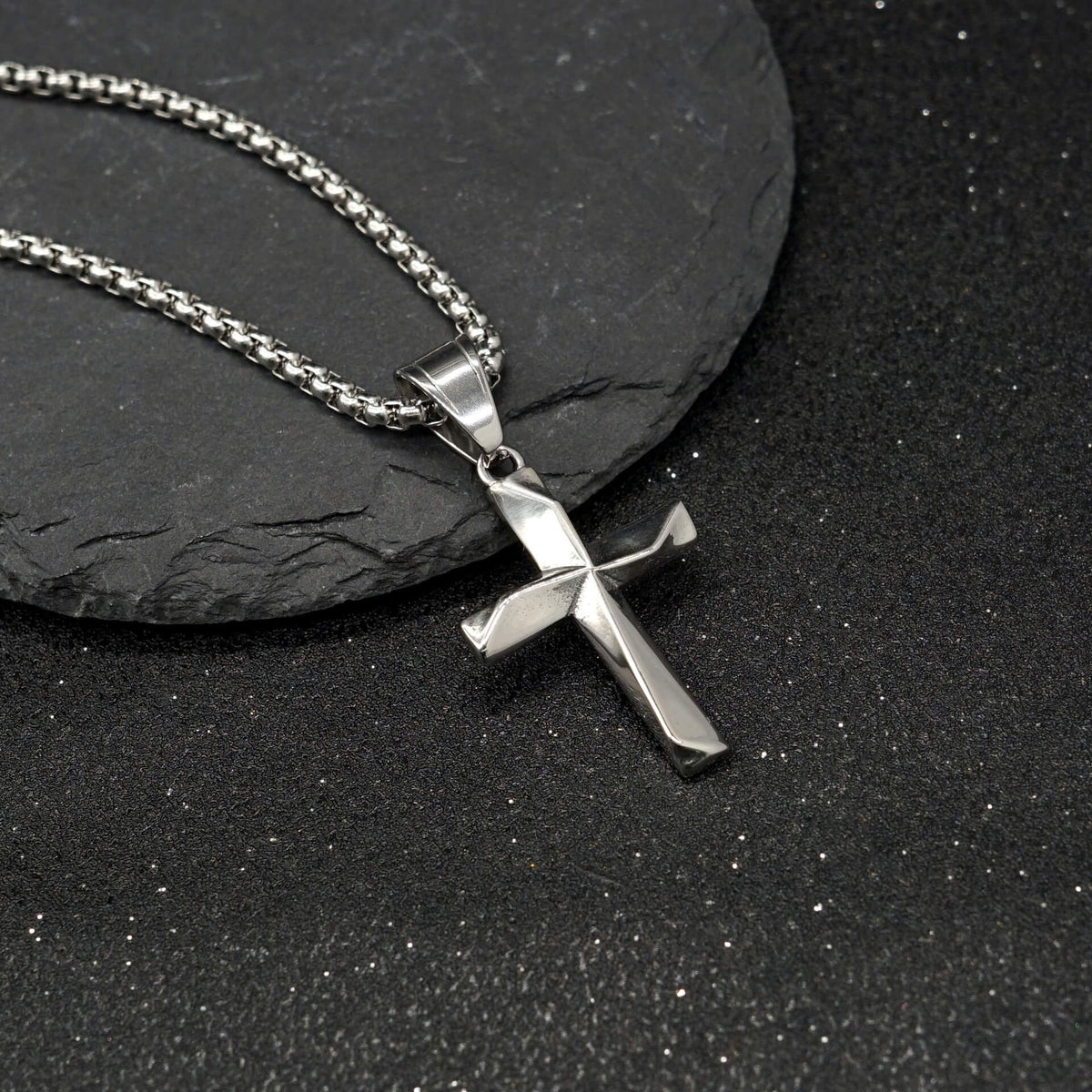 Vintage stainless steel men's hollow cross pendant necklace