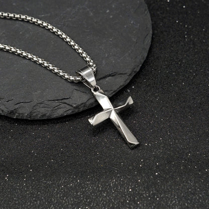 Vintage stainless steel men's hollow cross pendant necklace