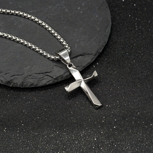 Vintage stainless steel men's hollow cross pendant necklace
