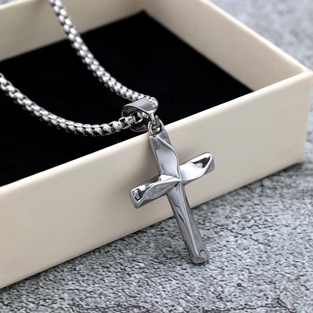 Vintage stainless steel men's hollow cross pendant necklace
