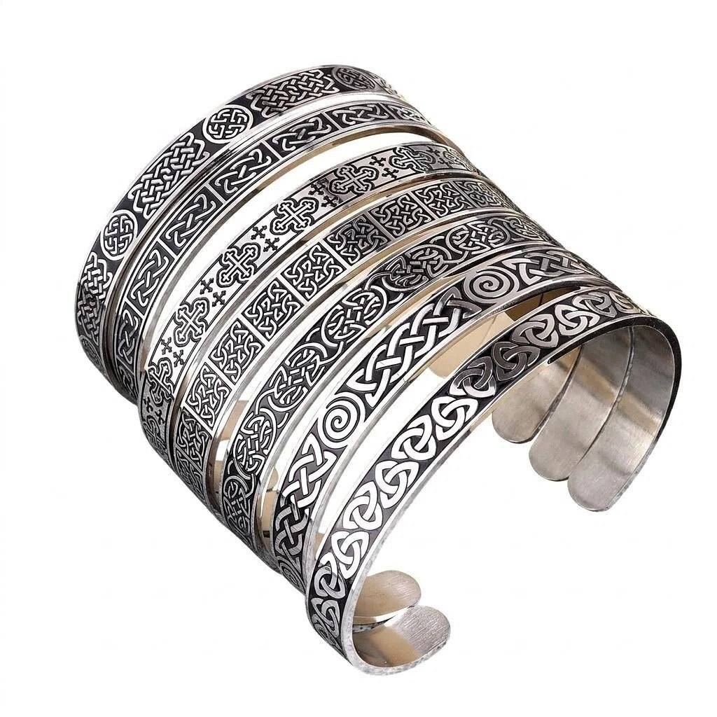 Vintage Celtic Knot Solid Stainless Steel Open C Bangle Men Bracelet