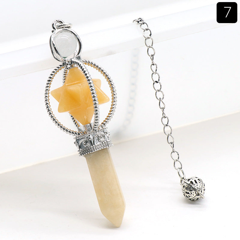 Cabamell Large Satellite Hexagonal Column Crystal Pendulum