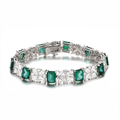 Women's Sterling Silver Emerald Gem Retro Tennis Bracelet with Iris Stones